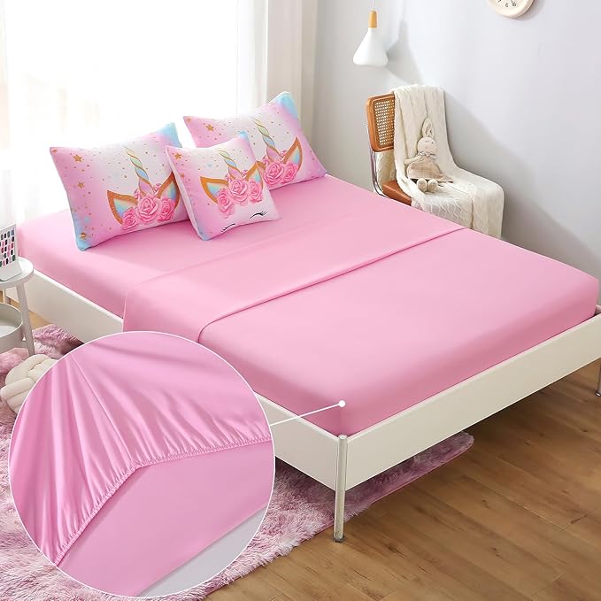 JQinHome Unicorn Full Bedding Sets for Girls Kids,6 Piece Bed in A Bag 3D Colorful Flower Girl Unicorn Comforter Set (1 Comforter,2 Pillowcases,1 Flat Sheet,1 Fitted Sheet,1 Cushion Cover) - LeafyLoom