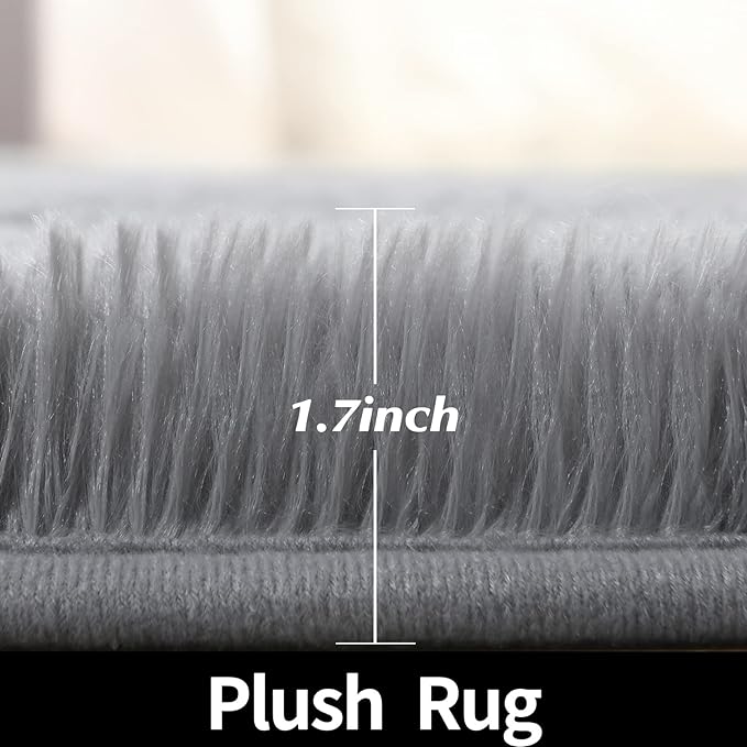 Grey Round Rug for Bedroom, Super Fluffy Circle Rugs for Baby Nursery, 4'X4' Feet Furry Carpet for Children Kids Room, Cute Soft Shaggy Rug for Girls Home Decor, Fuzzy Plush Carpets for Dorm - LeafyLoom