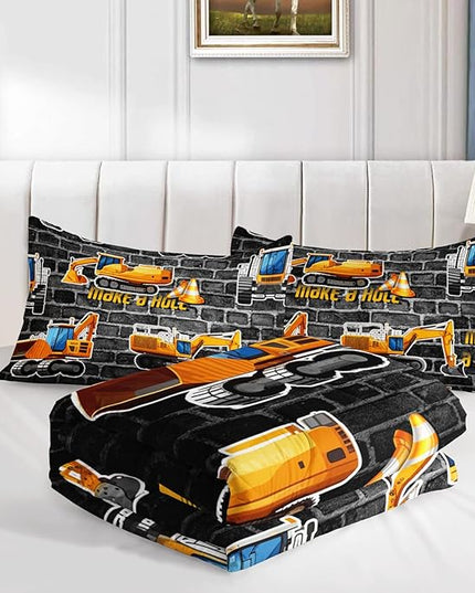 Axolotl Excavator Bedding Set Twin Size,Yellow Excavator Bed Comforter for Kids Boys Teens,Tractor Truck Bedding Set for Boys,Construction Bedding Set for Boys,1 Quilt 2 Pillowcases,Deep Grey - LeafyLoom