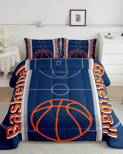 Feelyou Basketball Bedding Set King Size Gaming Sports Comforter Set for Kids Boys Girls Decor Ball Games Comforter Basketball Sports Duvet Set Bedroom Quilt Set - LeafyLoom