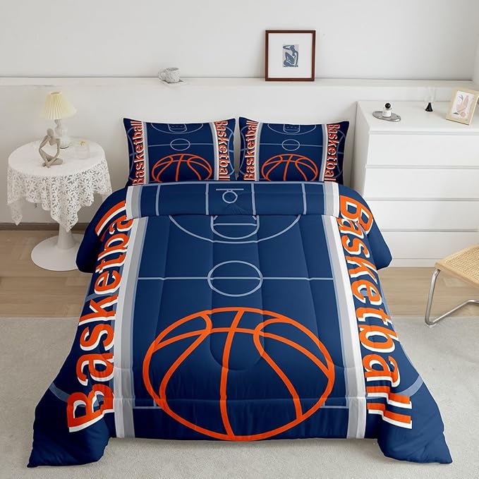 Feelyou Basketball Bedding Set King Size Gaming Sports Comforter Set for Kids Boys Girls Decor Ball Games Comforter Basketball Sports Duvet Set Bedroom Quilt Set - LeafyLoom