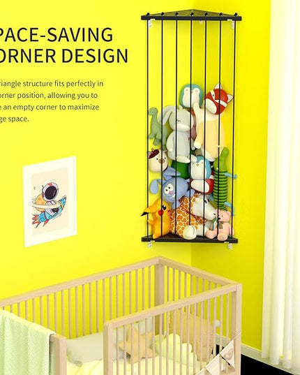 Stuffed Animal Storage Toy Organizer: Corner Stuff Animals Holder for Wall with Adjustable Length - Kids Plush Toys Storage for Nursery Playroom Bedroom Kids Room(Black) - LeafyLoom