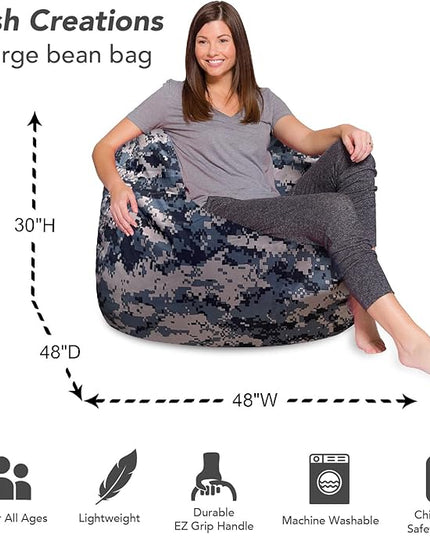 Posh Creations Bean Bag Chair for Kids, Teens, and Adults Includes Removable and Machine Washable Cover, Soft Nylon - Camo Digital, 48in - X-Large - LeafyLoom