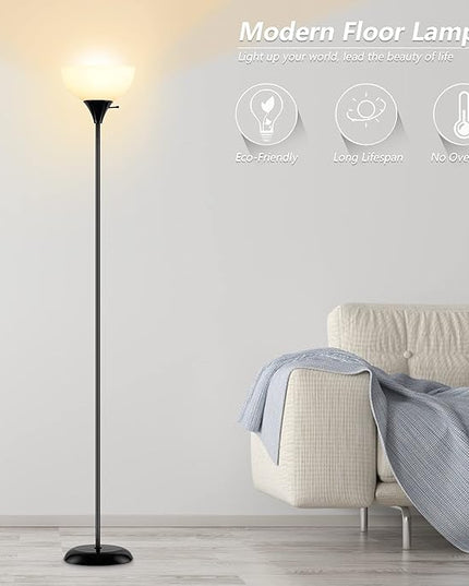 Floor Lamp, Standing Lamp for Bedroom, Drop-Resistant White Lampshade, Rotary Switch, Industrial Floor Lamp for Living Room Bedroom Study Office Kid's Room(Bright Black) - LeafyLoom