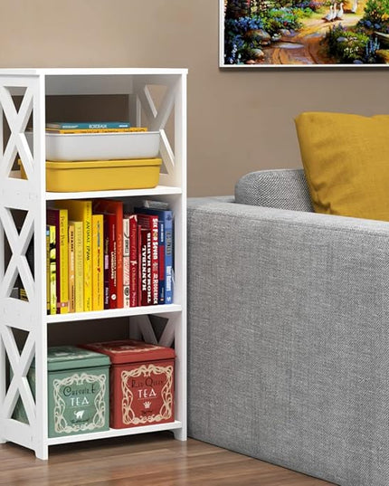 Small Bookcase Bookshelf - 4 Tier Bookshelves Organizer Storage Shelf for Kids, Bookcases Book Display Rack & Open Shelves Table for Bathroom, Living Room, Bedroom, Office, White - LeafyLoom