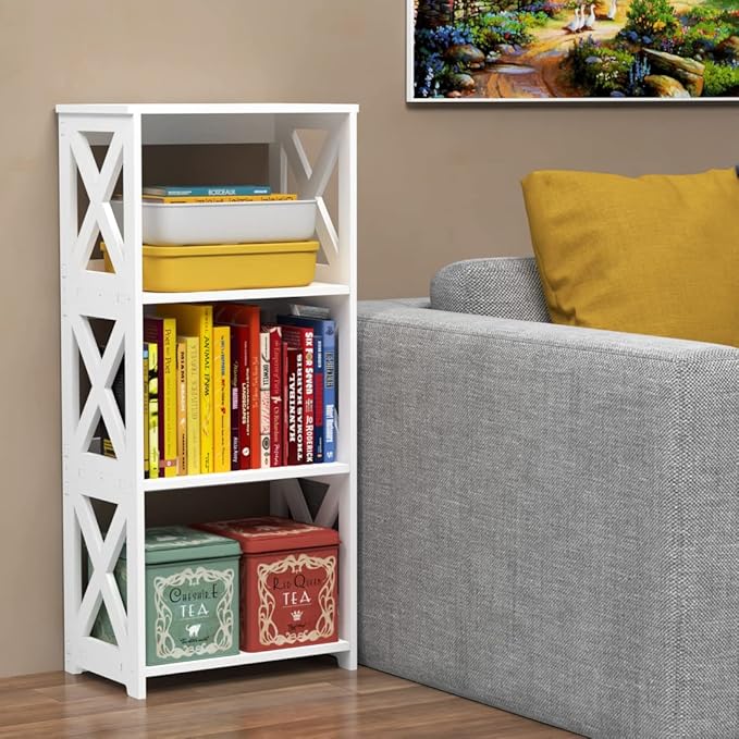 Small Bookcase Bookshelf - 4 Tier Bookshelves Organizer Storage Shelf for Kids, Bookcases Book Display Rack & Open Shelves Table for Bathroom, Living Room, Bedroom, Office, White - LeafyLoom