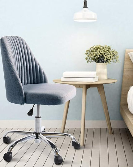 HOMEFLA Home Office Modern Linen Swivel Task Upholstered Fabric Desk Chair Armless with Wheels, Middle, Blue - LeafyLoom