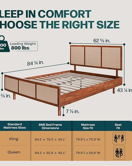 Bme Nancy Signature Bed Frame, Queen Bed Frame and Headboard Unique Geometric, Mid Century Modern, Solid Acacia Wood, No Box Spring Needed, 12 Strong Wood Slats Support, Easy Assembly, Dark Chocolate - LeafyLoom