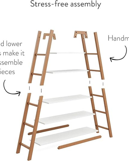 Nathan James 62201 Carlie 5-Shelf Ladder Bookcase, Display or Decorative Storage Rack with White and Rove Brown Wooden Ladder Shelves - LeafyLoom