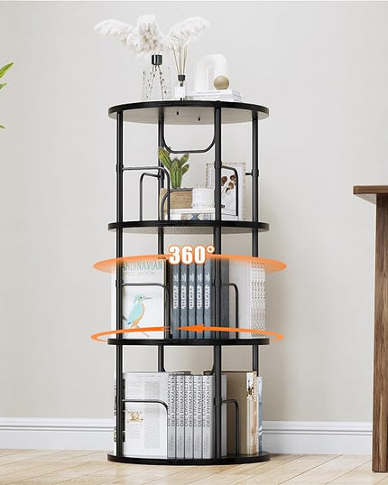 Rotating Bookshelf, 3 Tier Round Revolving Bookcase with Special Visible Partition Storage, 360° Display Spinning Bookshelf Tower Storage Organizer Rack for Bedroom, Living Room, Small Space, Black - LeafyLoom