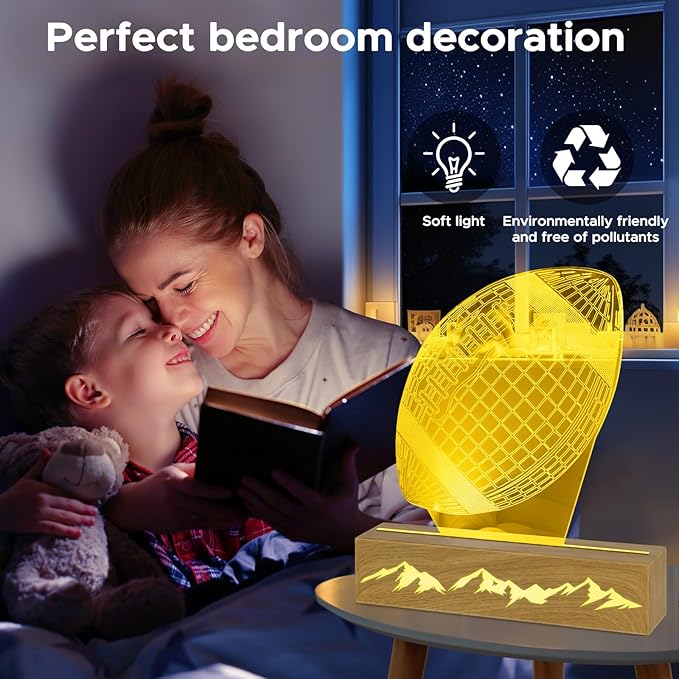 Kids Night Light Football 3D Optical Illusion Lamp with Remote Control 16 Colors Changing Football Birthday Valentine's Day Gift Idea for Sport Fan Boys Girls - LeafyLoom