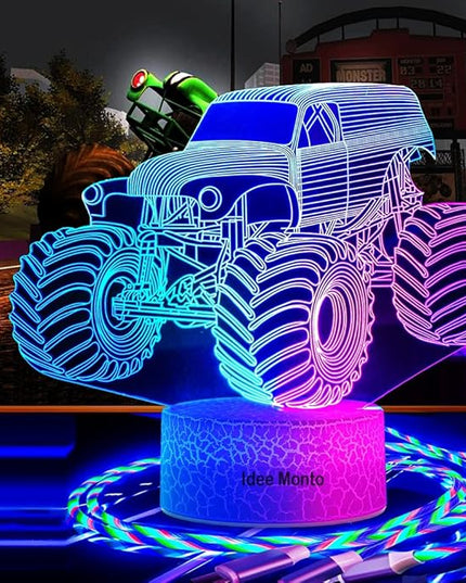 3D LED Lamp for Kids Room Night Lights for Kids Monster Trucks for Boys, with Smart Touch 7 Colors Changing Dimmable Monster Truck Light, for 1 2 3 4 5 6 7 8 Year Old Boy/Girl Birthday Xmas Gifts - LeafyLoom