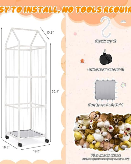 Stuffed Animal Zoo Storage, Extra Large Stuffed Animal Holder with Dust Cloth and Universal Wheels, Toy Storage Organizer, Plush Storage Organizer Shelf for Birthday Gift, Nursery Play Room Bedroom - LeafyLoom