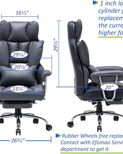 Desk Office Chair 400LBS, Big and Tall Office Chair, PU Leather Computer Chair, Executive Office Chair with Leg Rest and Lumbar Support, Dark Grey Office Chair - LeafyLoom