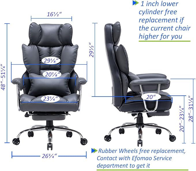 Desk Office Chair 400LBS, Big and Tall Office Chair, PU Leather Computer Chair, Executive Office Chair with Leg Rest and Lumbar Support, Dark Grey Office Chair - LeafyLoom