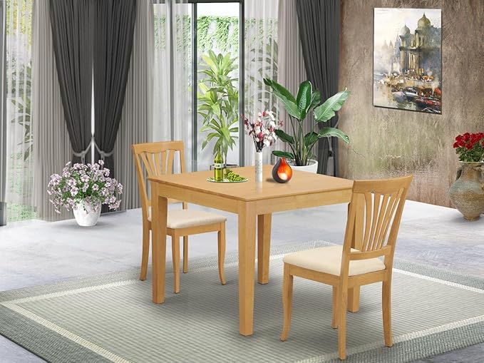 East West Furniture OXAV3-OAK-C Oxford 3 Piece Kitchen Set Contains a Square Table and 2 Linen Fabric Dining Room Chairs, 36x36 Inch - LeafyLoom