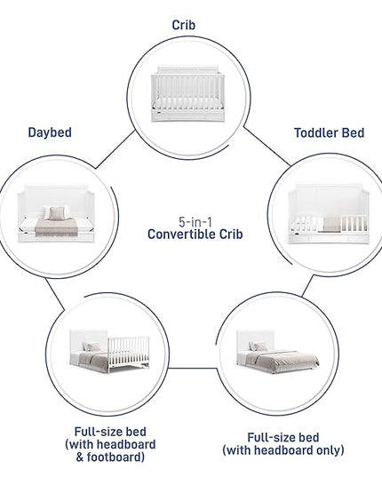 Graco Asheville 4-in-1 Convertible Crib with Drawer (White) – GREENGUARD Gold Certified, Crib with Drawer Combo, Full-Size Nursery Storage Drawer, Converts to Toddler Bed, Daybed and Full-Size Bed - LeafyLoom