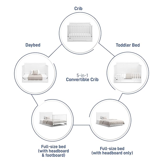 Graco Asheville 4-in-1 Convertible Crib with Drawer (White) – GREENGUARD Gold Certified, Crib with Drawer Combo, Full-Size Nursery Storage Drawer, Converts to Toddler Bed, Daybed and Full-Size Bed - LeafyLoom