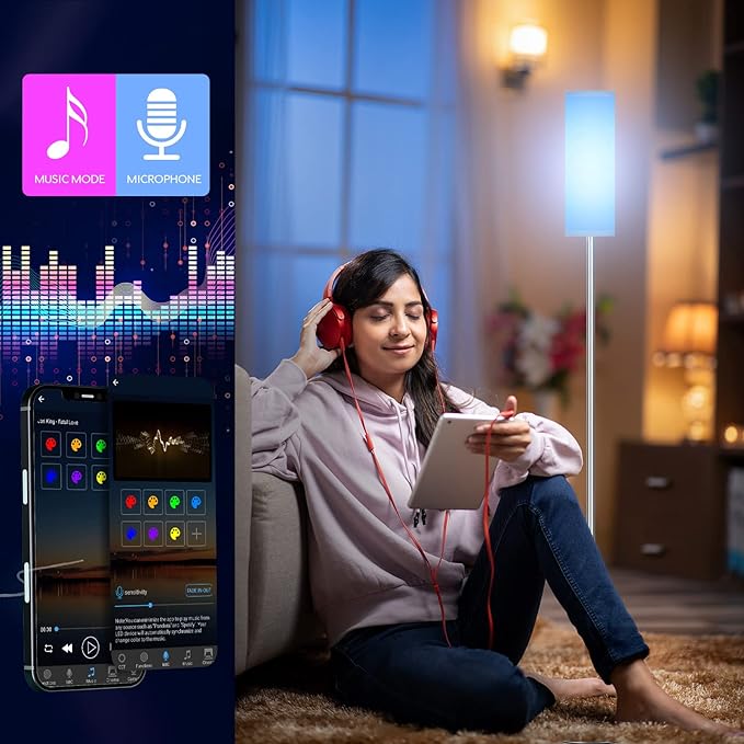 Floor Lamp for Living Room Bedroom with Remote, Modern LED Floor Lamp with Two Adjustment Modes of Reading and Colorful,Standing Lamp Tall Lamp with White,9W Bulb Included(Brushed Nickel) - LeafyLoom