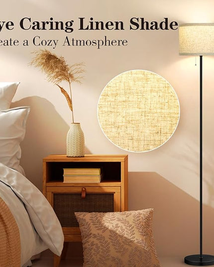 VerRon Floor Lamp for Living Room, Standing Lamp with 3 Color Temperatures LED Bulb, Tall Lamp for Bedroom Office, Black Floor Lamp with Pull Chain, Modern Corner Floor Lamp Bright Light - LeafyLoom