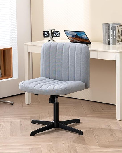 Panana Office Chair Fabric Padded Seat Armless Desk Chair Swivel Computer Task Chair Mid-Back No Wheels Accent Chair (Grey) - LeafyLoom