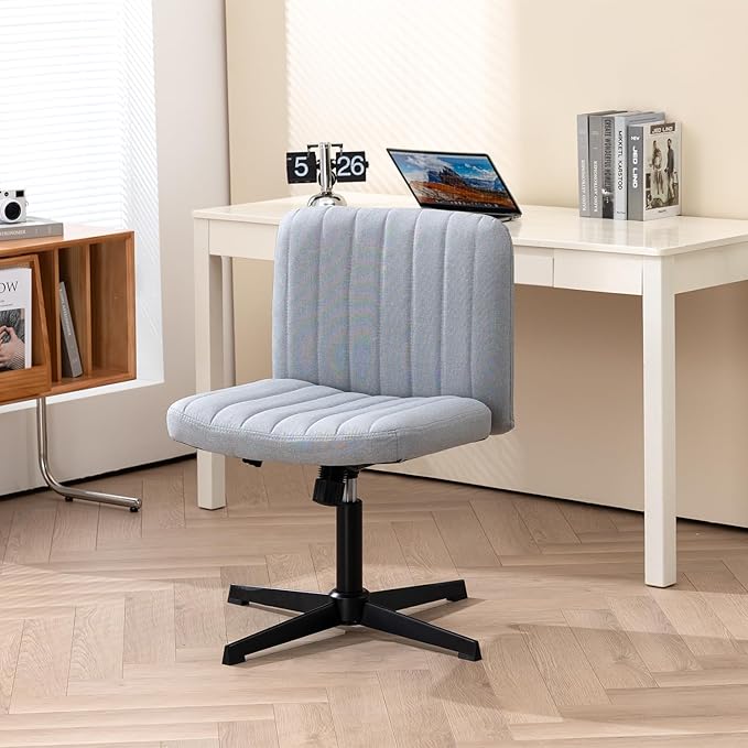Panana Office Chair Fabric Padded Seat Armless Desk Chair Swivel Computer Task Chair Mid-Back No Wheels Accent Chair (Grey) - LeafyLoom