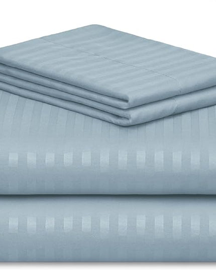 LuxClub Striped Sheets, 4 PC Striped Bed Sheets Twin Size, Deep Pockets 18" Eco Friendly Wrinkle Free-Kids-Fitted Sheets Machine Washable Hotel Bedding (Twin XL, Light Blue) - LeafyLoom