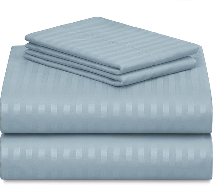 LuxClub Striped Sheets, 4 PC Striped Bed Sheets Twin Size, Deep Pockets 18" Eco Friendly Wrinkle Free-Kids-Fitted Sheets Machine Washable Hotel Bedding (Twin XL, Light Blue) - LeafyLoom