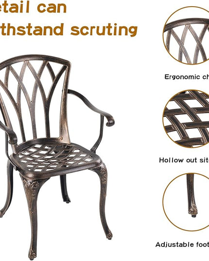 Jardin DE CENTENNAIL 3-Piece Outdoor Bistro Set Cast Aluminum Rust-Resistant Patio Furniture Armchairs Design (Copper) - LeafyLoom