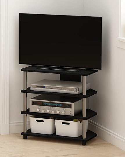 Furinno Turn-N-Tube Easy Assembly 4-Tier Petite Entertainment Center / TV Stand / TV Unit / TV Desk, Stainless Steel, Americano/Chrome - LeafyLoom