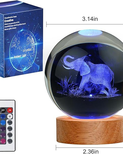 Large 3D Elephant Lamp Crystal Ball Night Light, Light up Elephant 16 Color Changing with Remote Control for Bedroom Decor, Cool Desk Decor Gift for Teens Boys and Girls, Elephant - LeafyLoom