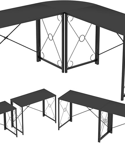 VECELO 59"x59" L Shaped Desk for Computer Gaming Multi-Usage Long 2 Person Table for Home Office Sturdy Writing Workstation, Easy Assembly/Saving Space, Black - LeafyLoom