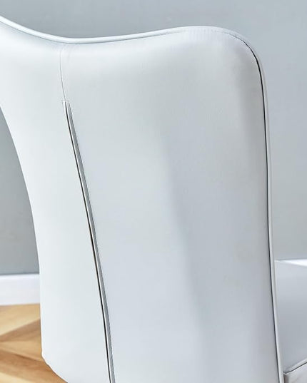 Modern Dining Chairs Set of 2, PU Leather Seat Cushions Light Gray Dining Room Chair, with Black Metal Legs Kitchen Chair for Home Living Room, Restaurant, Light Gray Chair Black Legs - LeafyLoom