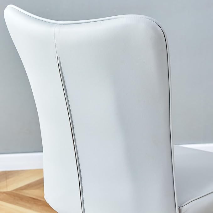 Modern Dining Chairs Set of 2, PU Leather Seat Cushions Light Gray Dining Room Chair, with Black Metal Legs Kitchen Chair for Home Living Room, Restaurant, Light Gray Chair Black Legs - LeafyLoom