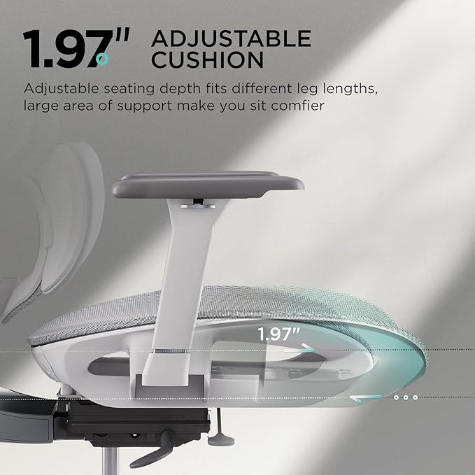 Hbada E3 Ergonomic Office Chair, Big and Tall Office Chair - with 3-Zone Dynamic Lumbar Support, 3D Adjustable Headrest, 3D Adjustable Armrests, Swivel Computer Chair, Grey(No Footrest) - LeafyLoom