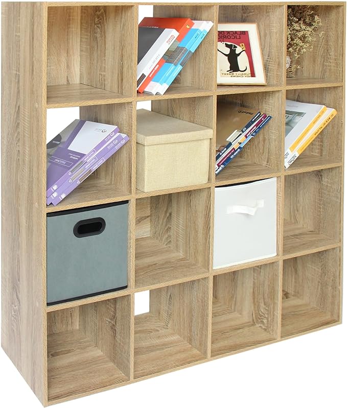 PACHIRA E-Commerce 16 Cube Closet Cabinet, Unit Shelf, Wooden Storage Cube, Bookshelf File Organizer Rack in Living Room, Bedroom, Study, each cube 11.22", OAK - LeafyLoom