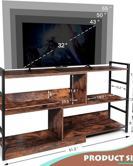 TV Stand Entertainment Center, Modern Deformable Television Stand with Open Storage Shelves, Media TV Console Table for 55 Inch TV, Wooden TV Cabinet for Living Room and Bedroom - LeafyLoom