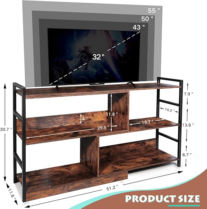Deformable TV Stand, Entertainment Center with Storage, Open Shelves Modern Television Stands for 55 Inch TV, Wood TV Console Entryway Table Media Console Cabinet for Bedroom Living Room - LeafyLoom