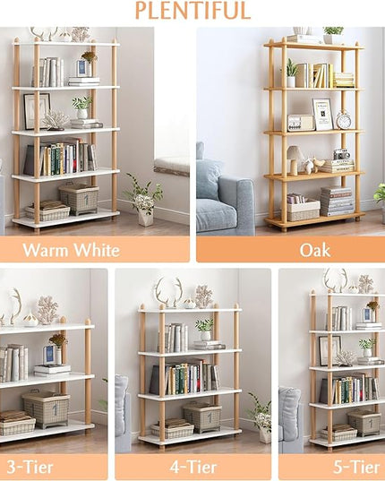 IOTXY 4-Tier Wooden Shelf Bookcase - Modern Open Bookshelf, Free Standing Storage Rack, Multifunctional Display Stand for Home and Office, White, Rectangle - LeafyLoom