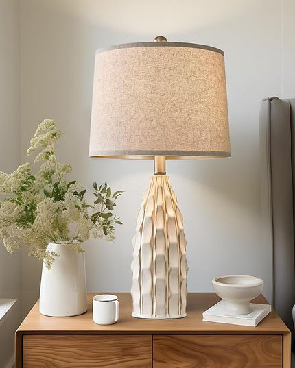 23.75 inch Modern Ceramic Lamps Set of 2 for Living Room Study Room Office Dorm Farmhouse Nightstand, End Table Lamps - LeafyLoom