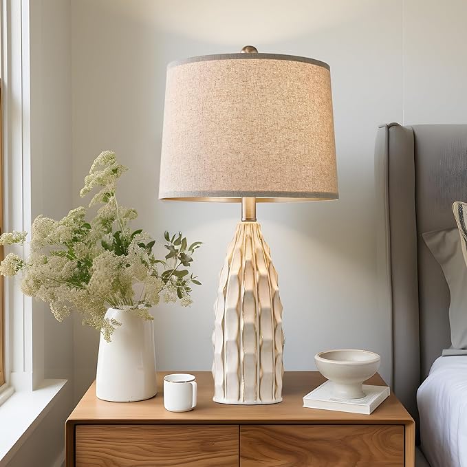 23.75 inch Modern Ceramic Lamps Set of 2 for Living Room Study Room Office Dorm Farmhouse Nightstand, End Table Lamps - LeafyLoom