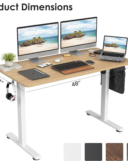 STARY Electric Memory Preset 48 x 24 Inches Adjustable Height Computer Workstation Sit Stand Home Office Desk with Splice Board, 4824, Castin Oak Desktop/White Frame - LeafyLoom