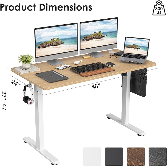 STARY Electric Memory Preset 48 x 24 Inches Adjustable Height Computer Workstation Sit Stand Home Office Desk with Splice Board, 4824, Castin Oak Desktop/White Frame - LeafyLoom