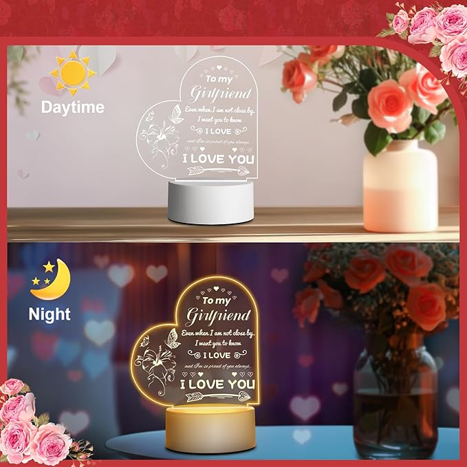 Linkax Romantic Gifts for Girlfriend, Birthday Gifts for Girlfriend from Boyfriend, Unique Heart-shaped Night Light with Love Quotes, I Love You Gift for Her, Anniversary Christmas Gift for Girlfriend - LeafyLoom