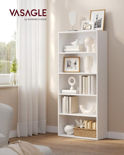 VASAGLE Bookshelf, 23.6 Inches Wide, 5-Tier Open Bookcase with Adjustable Storage Shelves, Floor Standing Unit, Cloud White ULBC165T14 - LeafyLoom