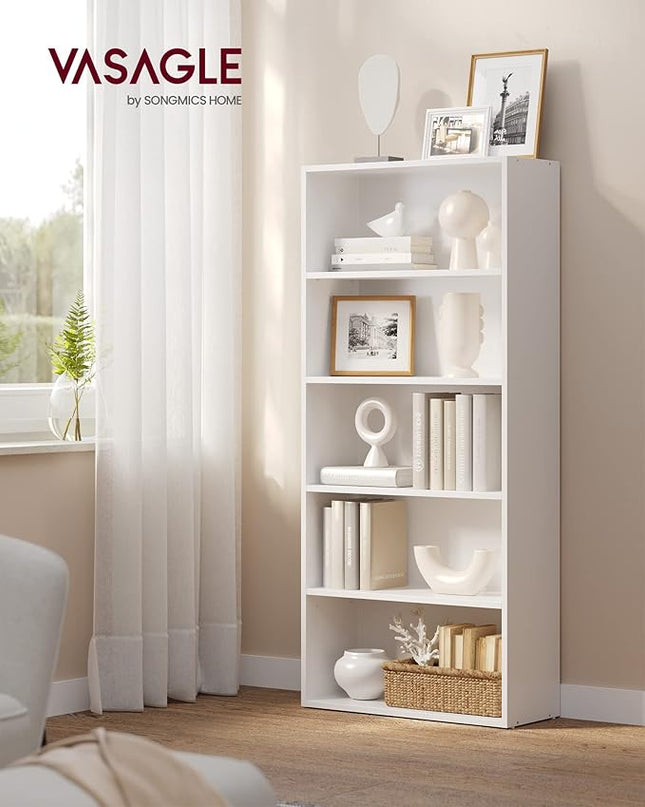 VASAGLE Bookshelf, 23.6 Inches Wide, 5-Tier Open Bookcase with Adjustable Storage Shelves, Floor Standing Unit, Cloud White ULBC165T14 - LeafyLoom