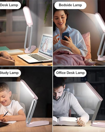 LED Desk Lamp for Office Home & Battery Operated Lamp Rechargeable Lamp Foldable & Portable Light, LED Desk Light Strip, 3 Brightness Dimmable Small Desk Lamp Wireless Reading Lamp - LeafyLoom