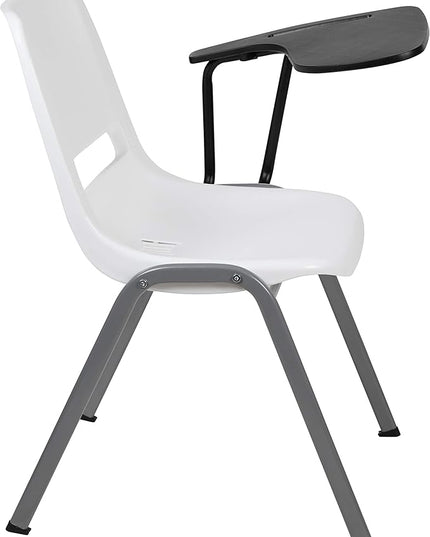 Flash Furniture HERCULES 5 Pack White Ergonomic Shell Chair with Left Handed Flip-Up Tablet Arm - LeafyLoom
