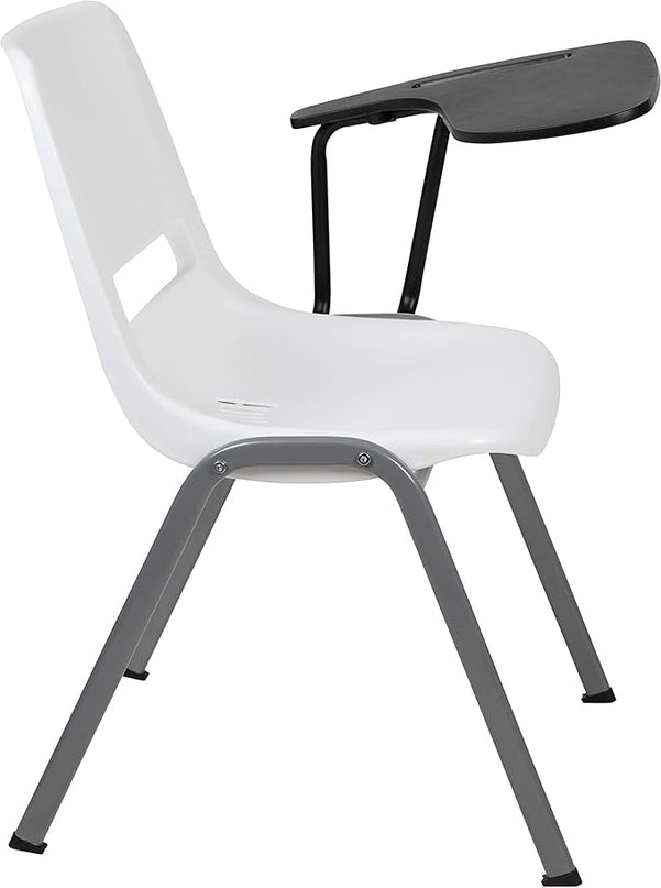 Flash Furniture HERCULES 5 Pack White Ergonomic Shell Chair with Left Handed Flip-Up Tablet Arm - LeafyLoom