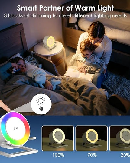 15 W Wireless Charger with Bluetooth Speaker and Night Light Induction Wireless Chargers with 5 RGB Light Modes Touch Dimmable Bedside Lamp Gifts for Women and Men - LeafyLoom